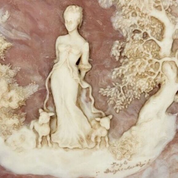 Vintage 1977 Solid Incolay Stone "She Walks In Beauty" 3D Decorative Plate - Picture 5 of 7